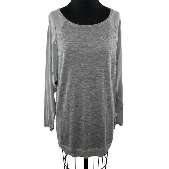 VINCE Light Gray Heather Cashmere Tunic Top with Stretch-Silk Sleeves Scoop L - Picture 1 of 10